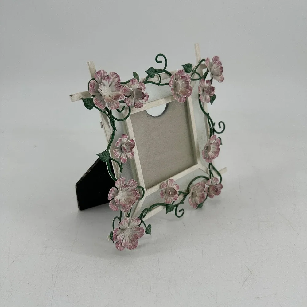 Malden International Designs Floral Trellis Picture Frame Pink White Metal 6602-